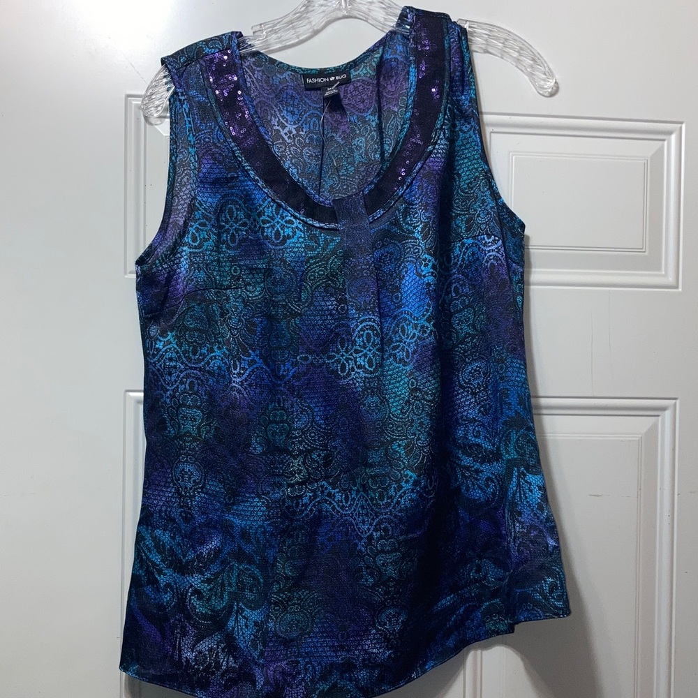 Fashion Bug Blue Teal Paisley‎ Scoop Neck Top M NWOT